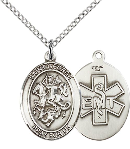 STERLING SILVER ST GEORGE PENDANT ON A CHAIN - 3/4" x 1/2"